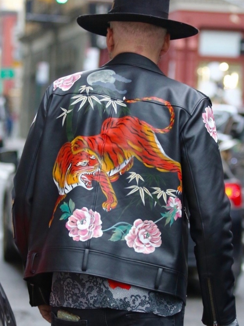 One of a kind Gucci painted leather motorcycle jacket